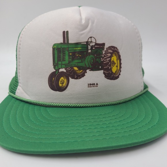 Vintage John Deere Hat Trucker Snapback Mesh 1948 Model A Tractor White Green - Picture 2 of 13
